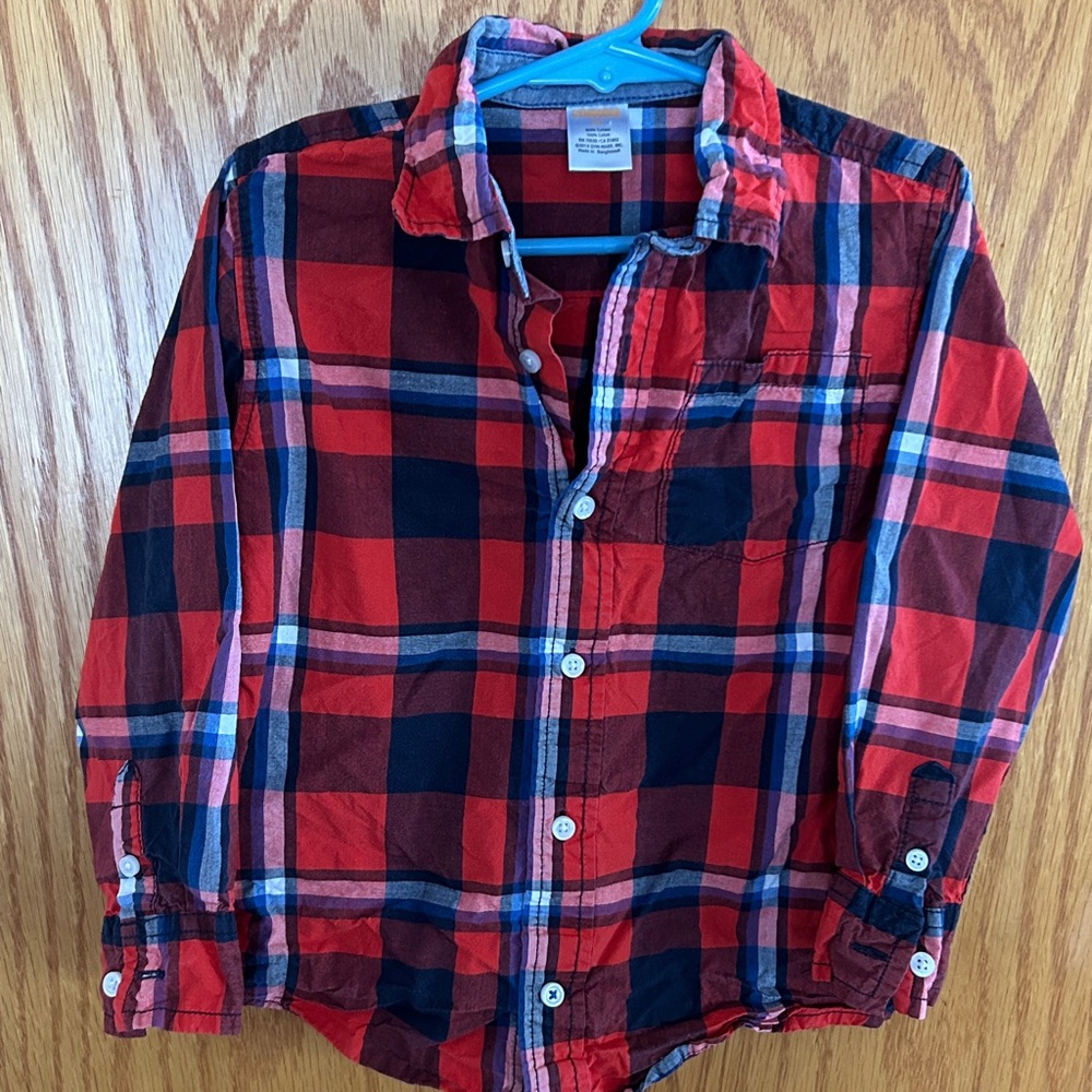 Gymboree Red and Blue Plaid Long Sleeve Button Down Shirt Sz 5T